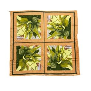 Smith &‎ Hawken Plant Printed Scarf Handkerchief Tan Green 100% Cotton Boho